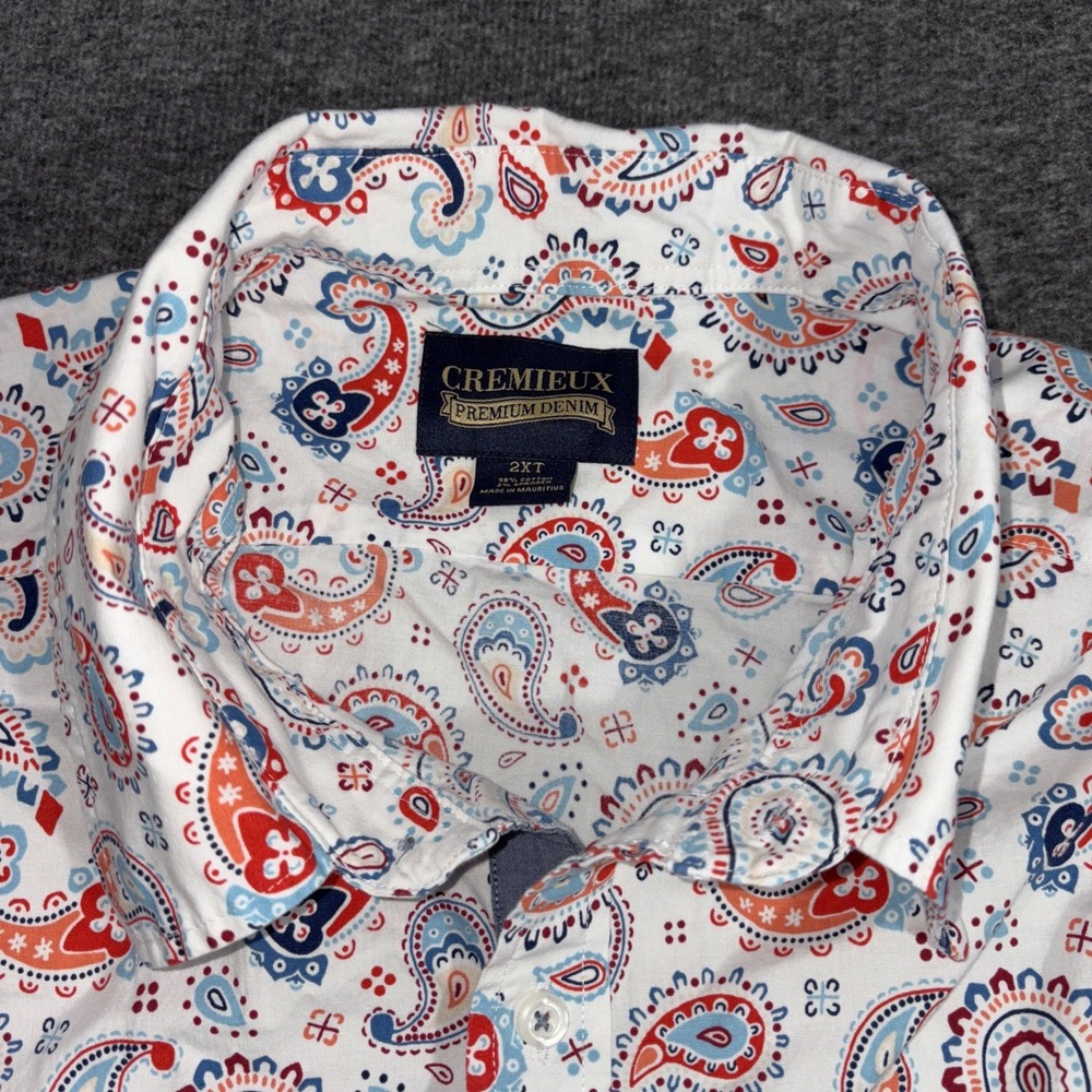 Cremieux Premium Paisley Button Down Shirt Tall 2XT Stretch White/Red Colorful - Picture 2 of 10